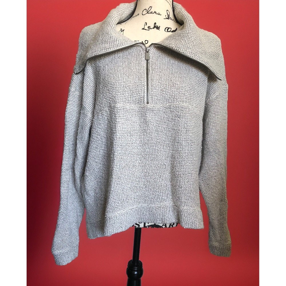 Sweaty Betty Restful Boucle Half Zip Sweater Gray Relaxed Fit Sz M 8-10